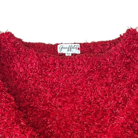 Vintage Red Chenille Cropped Sweater Sz S Fuzzy Cozy 3/4 Sleeve Christmas Xmas - Picture 3 of 5